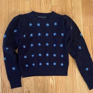 English Factory Dark Blue Sweater with Light Blue Floral Design
